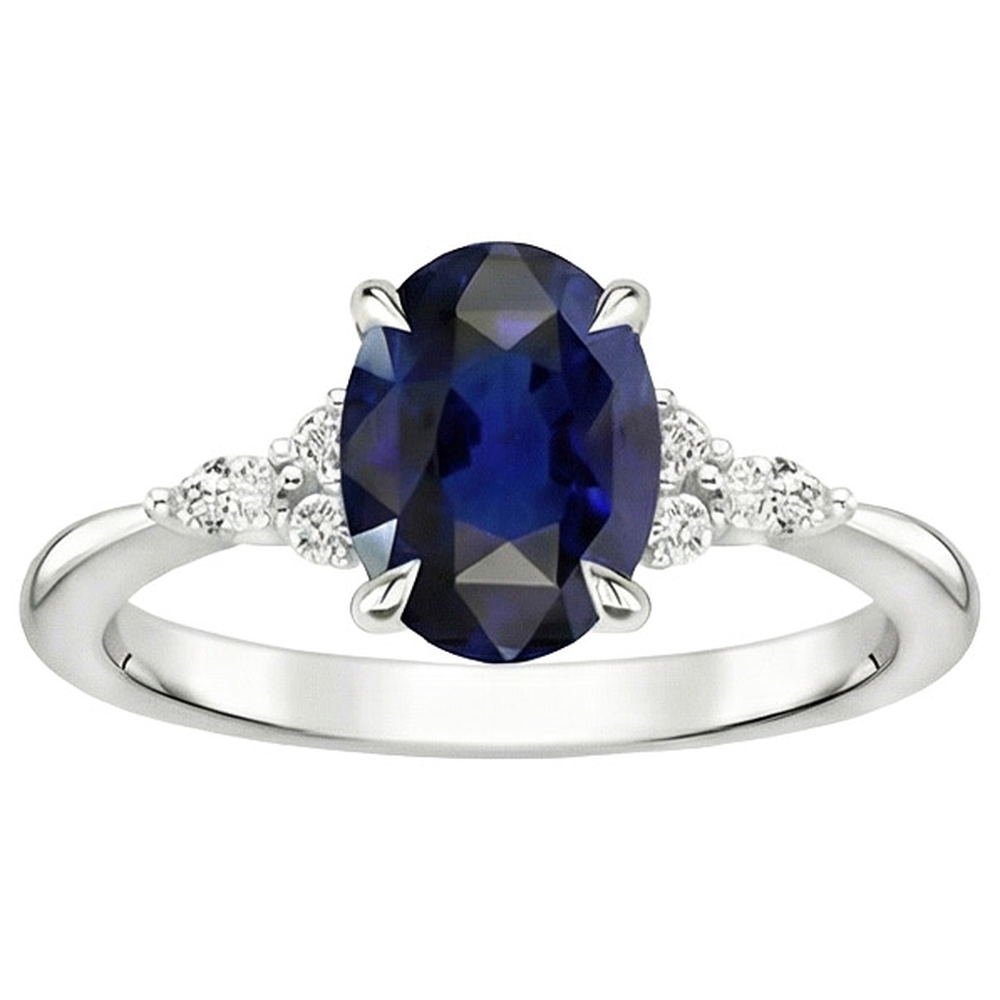 Solitaire Sapphire Ring With Marquise & Round Natural Earth Mined Diamond Accents 3 Carats