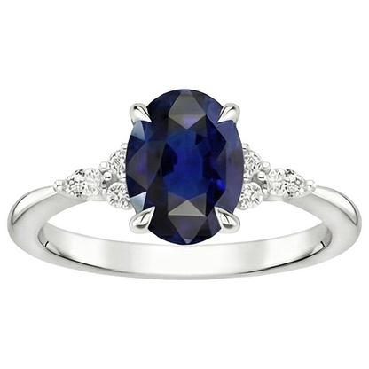 Solitaire Sapphire Ring With Marquise & Round Natural Earth Mined Diamond Accents 3 Carats