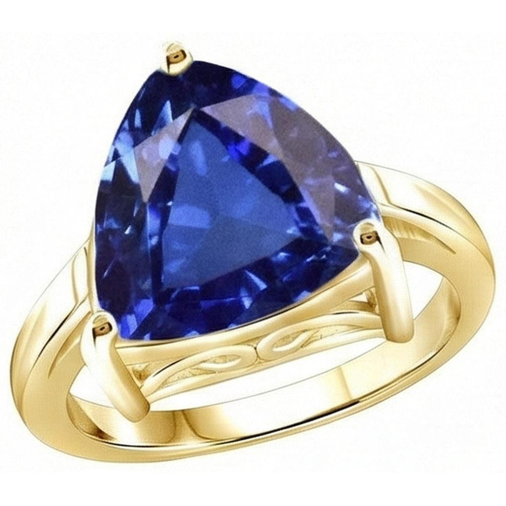 Natural Real ( Not Lab Grown )  Solitaire Trillion Blue Sapphire Ring Yellow Gold Jewelry 3 Carats