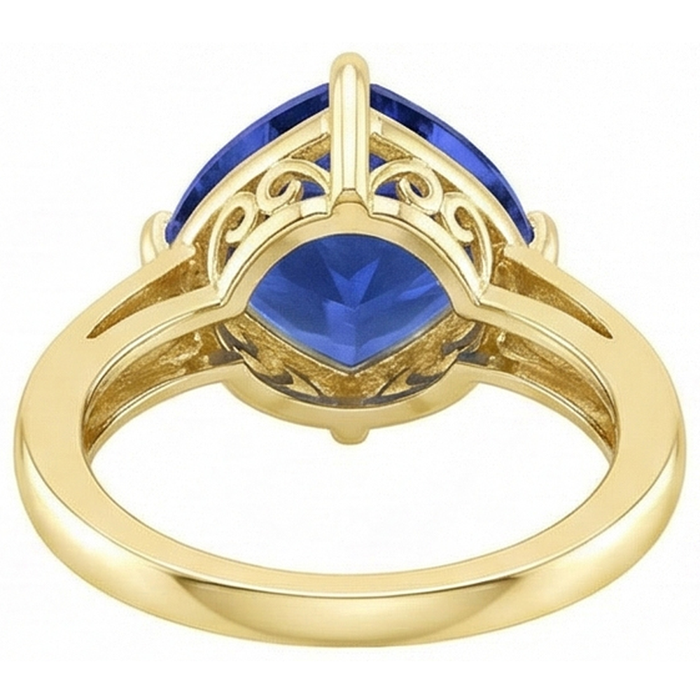 Natural Real ( Not Lab Grown )  Solitaire Trillion Blue Sapphire Ring Yellow Gold Jewelry 3 Carats