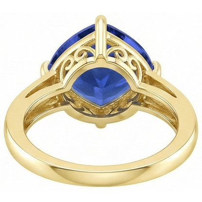 Natural Real ( Not Lab Grown )  Solitaire Trillion Blue Sapphire Ring Yellow Gold Jewelry 3 Carats