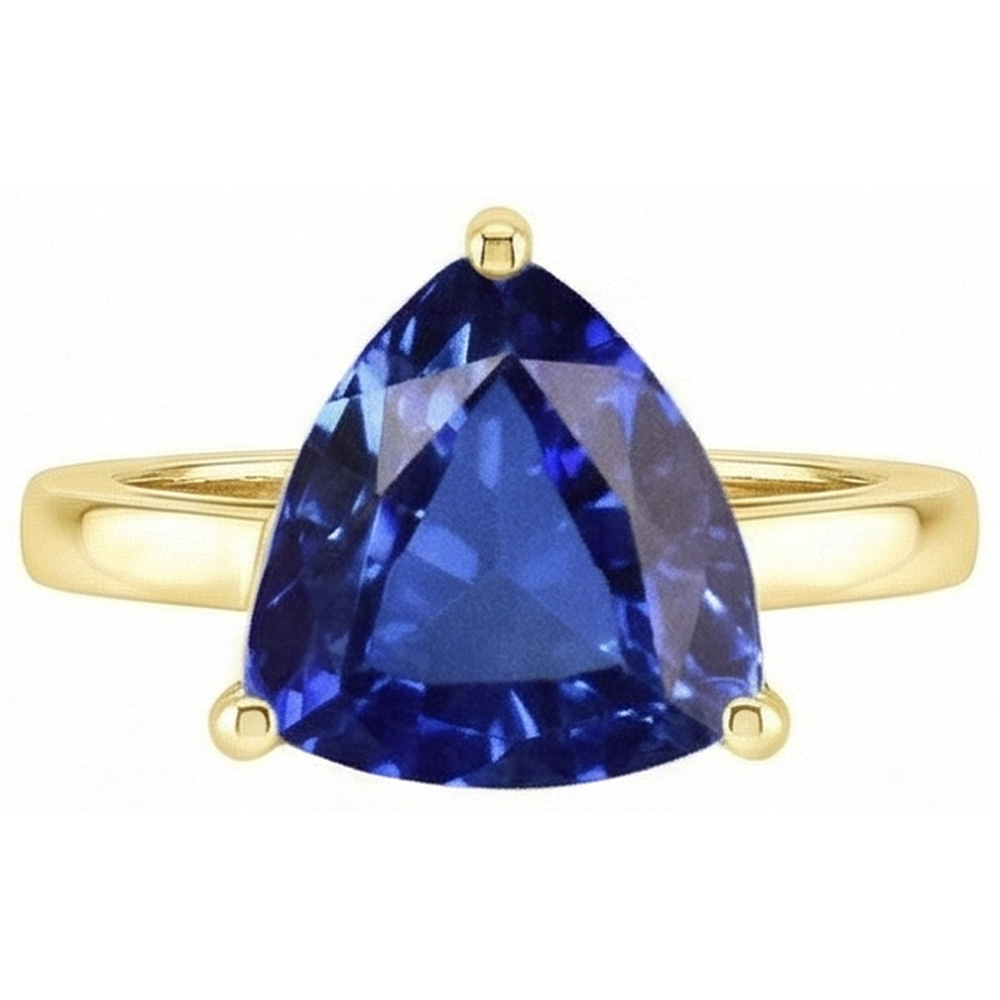 Natural Real ( Not Lab Grown )  Solitaire Trillion Blue Sapphire Ring Yellow Gold Jewelry 3 Carats