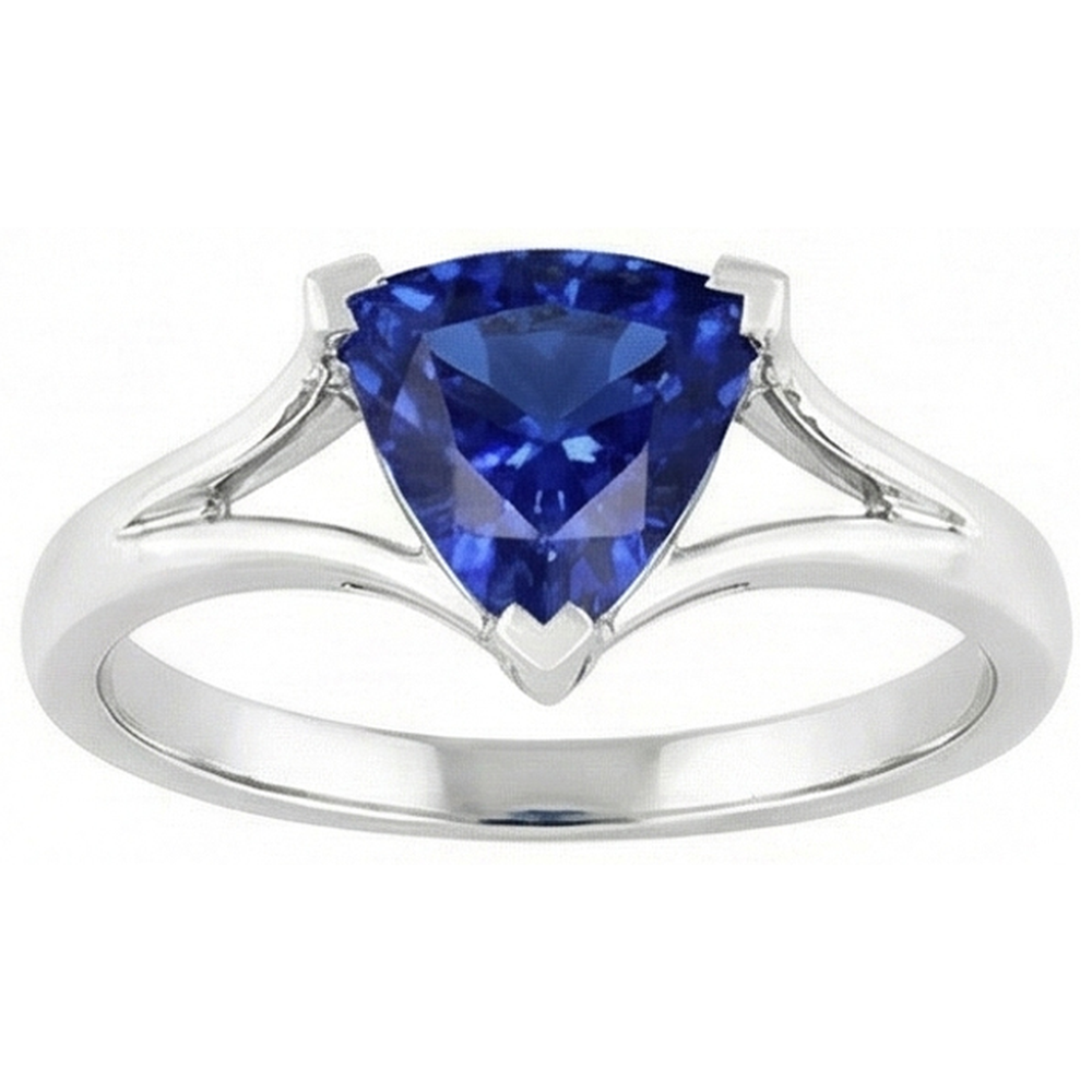 Natural Real ( Not Lab Grown )  Solitaire Trillion Sapphire Ring V Prong Split Shank 1.50 Carats