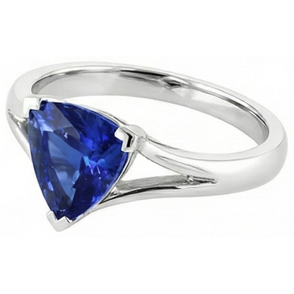 Natural Real ( Not Lab Grown )  Solitaire Trillion Sapphire Ring V Prong Split Shank 1.50 Carats