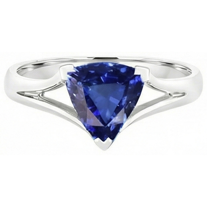 Natural Real ( Not Lab Grown )  Solitaire Trillion Sapphire Ring V Prong Split Shank 1.50 Carats