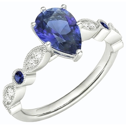 Solitaire Wedding Ring Blue Sapphire With Natural Earth Mined Diamond Accents 2.50 Carats