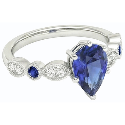 Solitaire Wedding Ring Blue Sapphire With Natural Earth Mined Diamond Accents 2.50 Carats