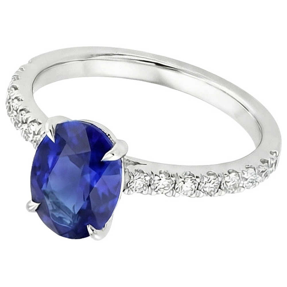 Solitaire Wedding Ring Blue Sapphire With Natural Earth Mined Diamond Accents 4.50 Carats