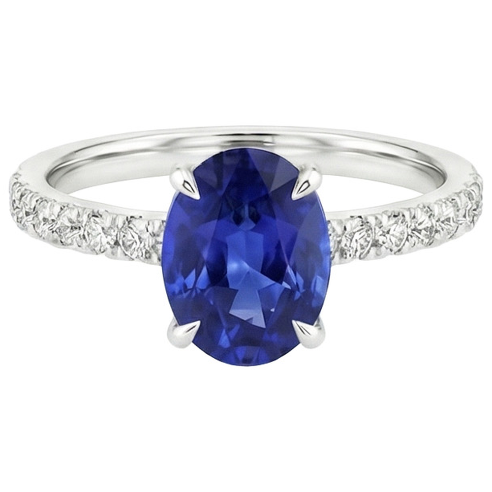 Solitaire Wedding Ring Blue Sapphire With Natural Earth Mined Diamond Accents 4.50 Carats