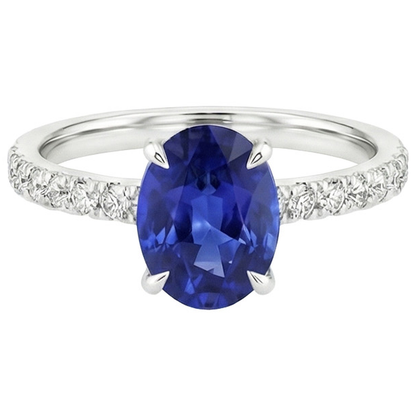 Solitaire Wedding Ring Blue Sapphire With Natural Earth Mined Diamond Accents 4.50 Carats