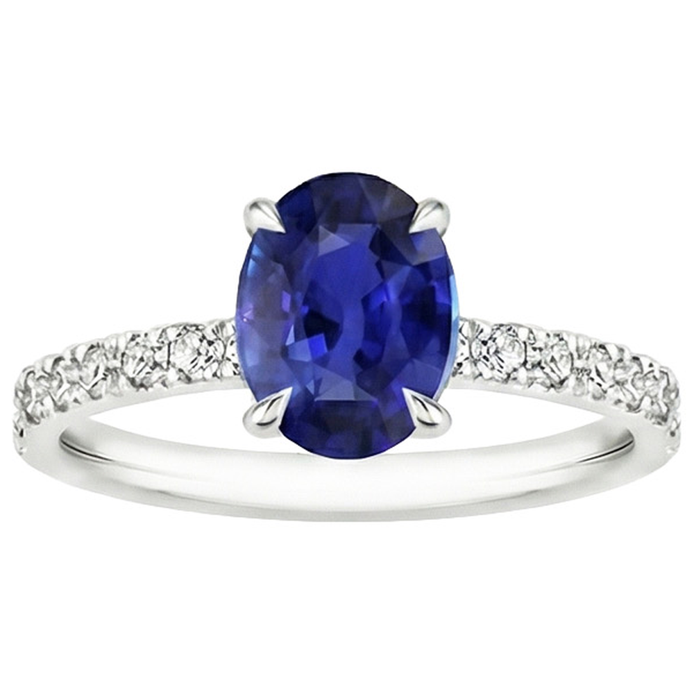 Solitaire Wedding Ring Blue Sapphire With Natural Earth Mined Diamond Accents 4.50 Carats