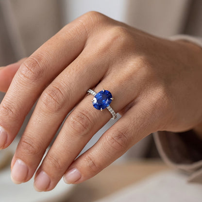 Solitaire Wedding Ring Blue Sapphire With Natural Earth Mined Diamond Accents 4.50 Carats