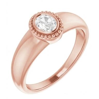Solitaire Wedding Ring Oval Old Cut Natural Earth Mined Diamond Bezel Set 1.50 Carats
