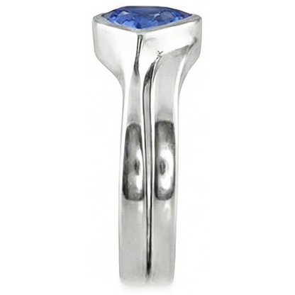 Natural Real ( Not Lab Grown )  Solitaire Wedding Ring Set Trillion Sapphire 1.50 Carats Bezel Set