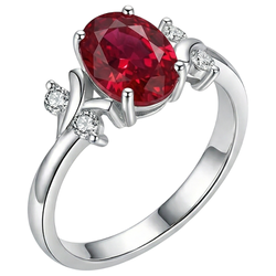 Solitaire With Accent 1.70 Ct. Ruby And Natural Earth Mined Diamonds Ring White Gold 14K