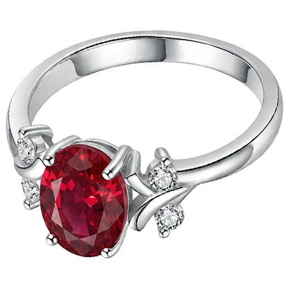 Solitaire With Accent 1.70 Ct. Ruby And Natural Earth Mined Diamonds Ring White Gold 14K