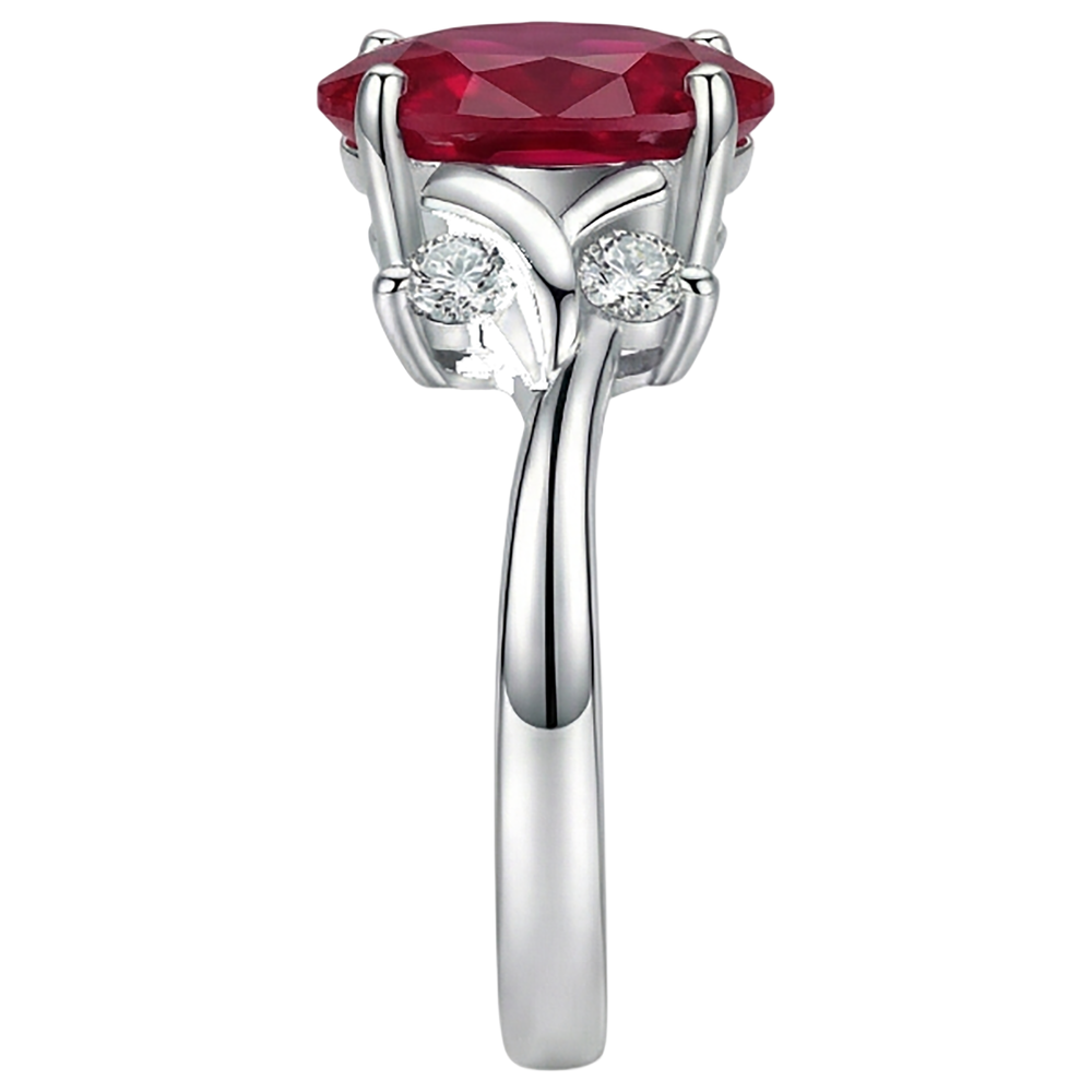 Solitaire With Accent 1.70 Ct. Ruby And Natural Earth Mined Diamonds Ring White Gold 14K