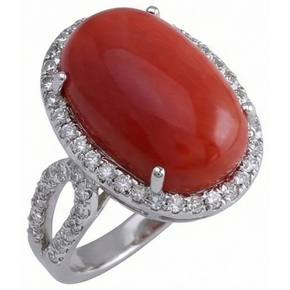 Solitaire With Accent 13.75 Ct Red Coral And Natural Earth Mined Diamonds Ring New
