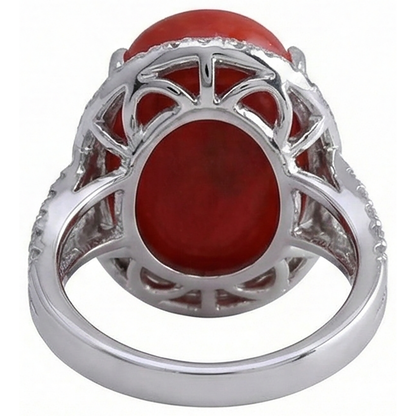 Solitaire With Accent 13.75 Ct Red Coral And Natural Earth Mined Diamonds Ring New
