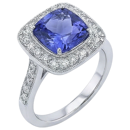 Solitaire With Accent 18 Ct Tanzanite With Natural Earth Mined Diamonds Ring White Gold