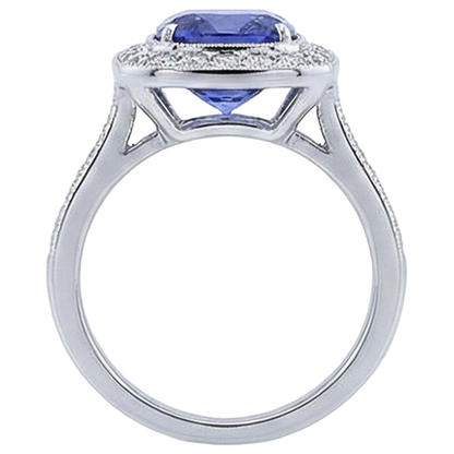 Solitaire With Accent 18 Ct Tanzanite With Natural Earth Mined Diamonds Ring White Gold