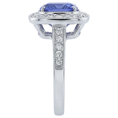 Solitaire With Accent 18 Ct Tanzanite With Natural Earth Mined Diamonds Ring White Gold
