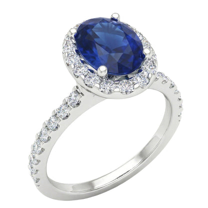 Solitaire With Accent 3.50 Carats Sapphire With Natural Earth Mined Diamonds Ring White Gold