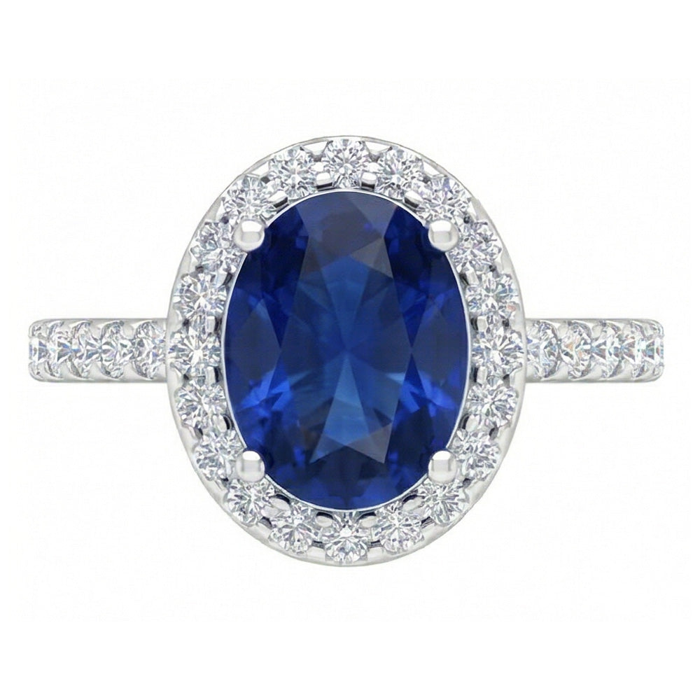 Solitaire With Accent 3.50 Carats Sapphire With Natural Earth Mined Diamonds Ring White Gold