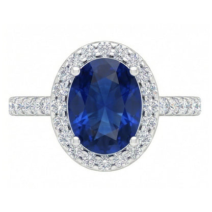 Solitaire With Accent 3.50 Carats Sapphire With Natural Earth Mined Diamonds Ring White Gold