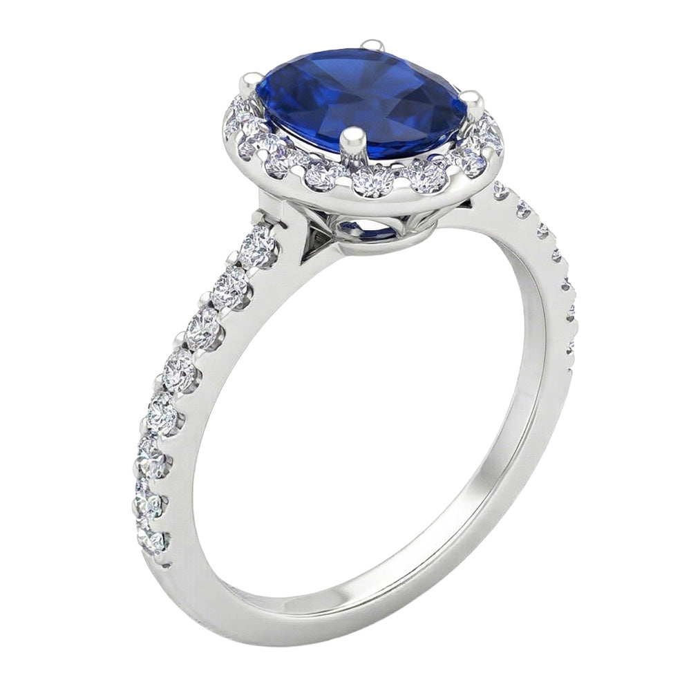 Solitaire With Accent 3.50 Carats Sapphire With Natural Earth Mined Diamonds Ring White Gold