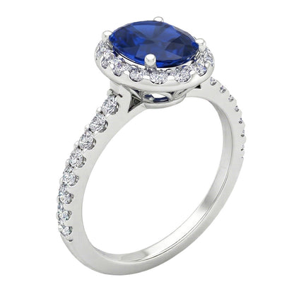 Solitaire With Accent 3.50 Carats Sapphire With Natural Earth Mined Diamonds Ring White Gold