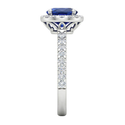 Solitaire With Accent 3.50 Carats Sapphire With Natural Earth Mined Diamonds Ring White Gold