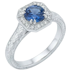 Solitaire With Accent 3.75 Ct Sapphire And Natural Earth Mined Diamonds Ring White Gold