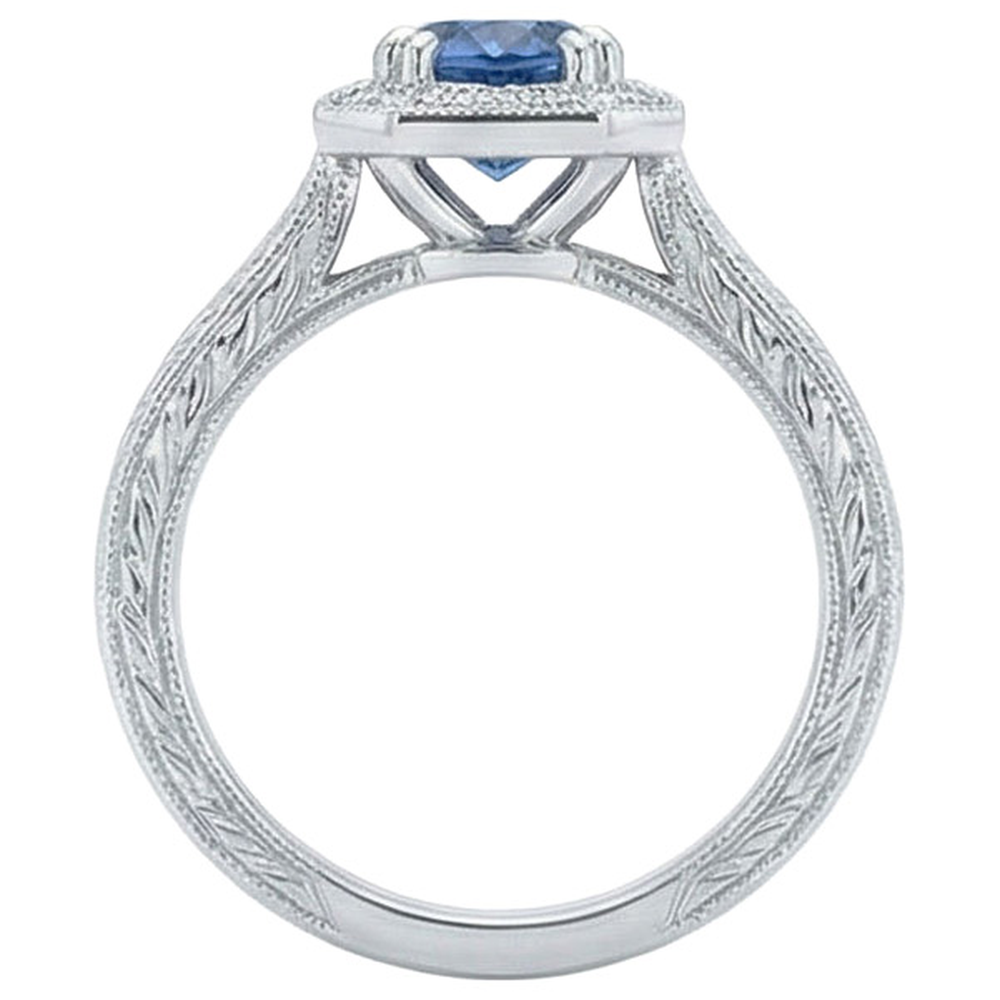 Solitaire With Accent 3.75 Ct Sapphire And Natural Earth Mined Diamonds Ring White Gold