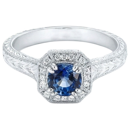 Solitaire With Accent 3.75 Ct Sapphire And Natural Earth Mined Diamonds Ring White Gold