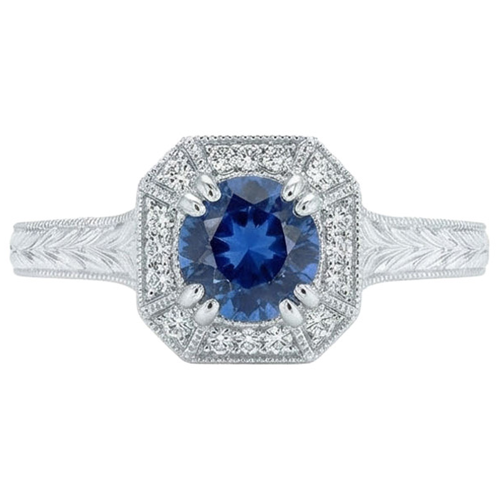 Solitaire With Accent 3.75 Ct Sapphire And Natural Earth Mined Diamonds Ring White Gold