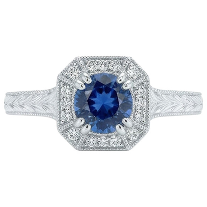 Solitaire With Accent 3.75 Ct Sapphire And Natural Earth Mined Diamonds Ring White Gold