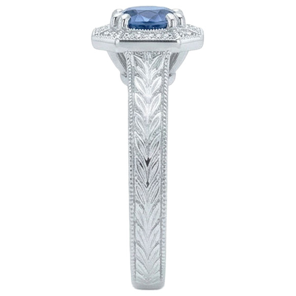 Solitaire With Accent 3.75 Ct Sapphire And Natural Earth Mined Diamonds Ring White Gold