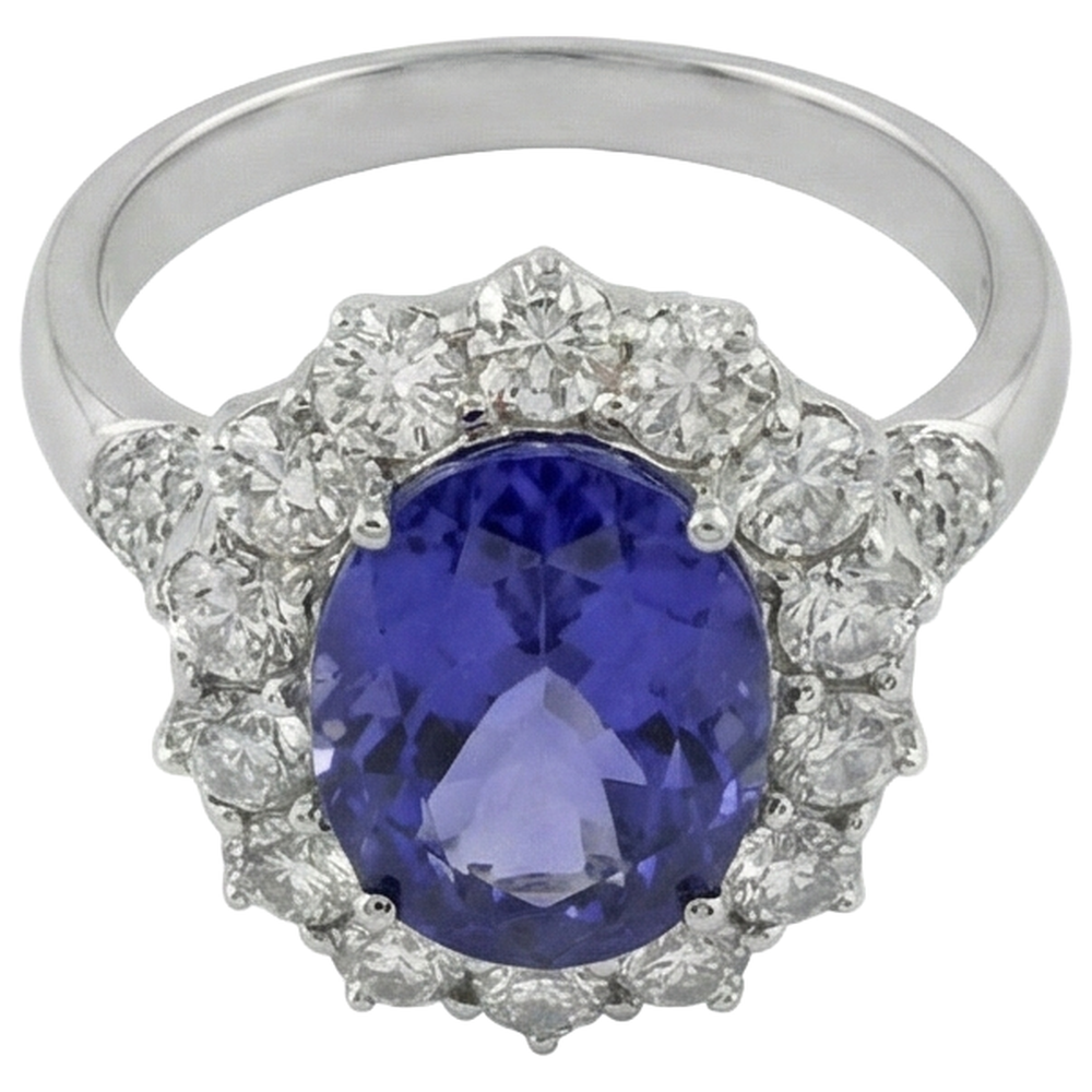 Solitaire With Accent 7.25 Ct. Tanzanite And Natural Earth Mined Diamonds Cluster Ring