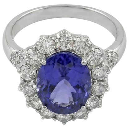 Solitaire With Accent 7.25 Ct. Tanzanite And Natural Earth Mined Diamonds Cluster Ring