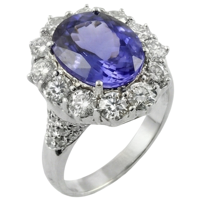 Solitaire With Accent 7.25 Ct. Tanzanite And Natural Earth Mined Diamonds Cluster Ring