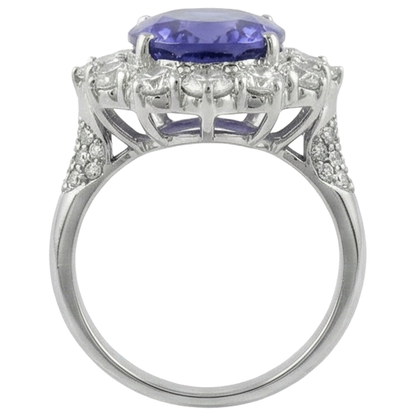 Solitaire With Accent 7.25 Ct. Tanzanite And Natural Earth Mined Diamonds Cluster Ring