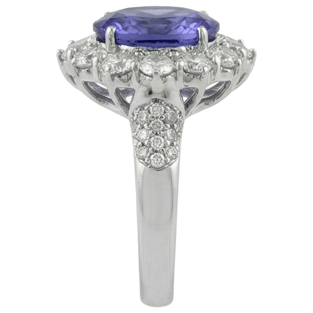 Solitaire With Accent 7.25 Ct. Tanzanite And Natural Earth Mined Diamonds Cluster Ring