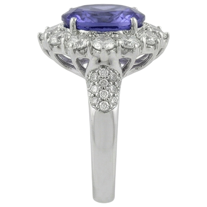 Solitaire With Accent 7.25 Ct. Tanzanite And Natural Earth Mined Diamonds Cluster Ring