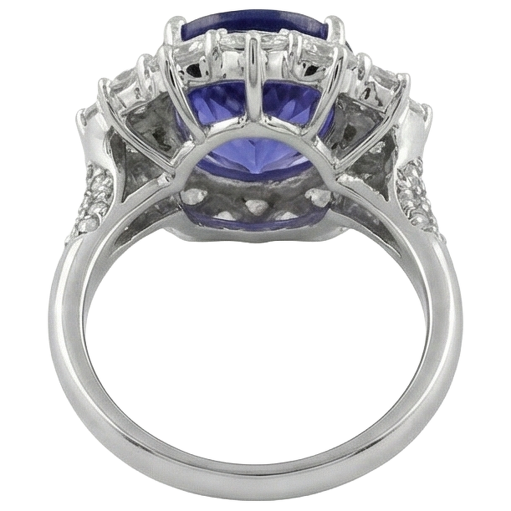 Solitaire With Accent 7.25 Ct. Tanzanite And Natural Earth Mined Diamonds Cluster Ring