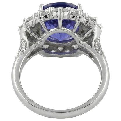 Solitaire With Accent 7.25 Ct. Tanzanite And Natural Earth Mined Diamonds Cluster Ring