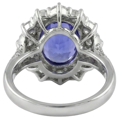 Solitaire With Accent 7.25 Ct. Tanzanite And Natural Earth Mined Diamonds Cluster Ring