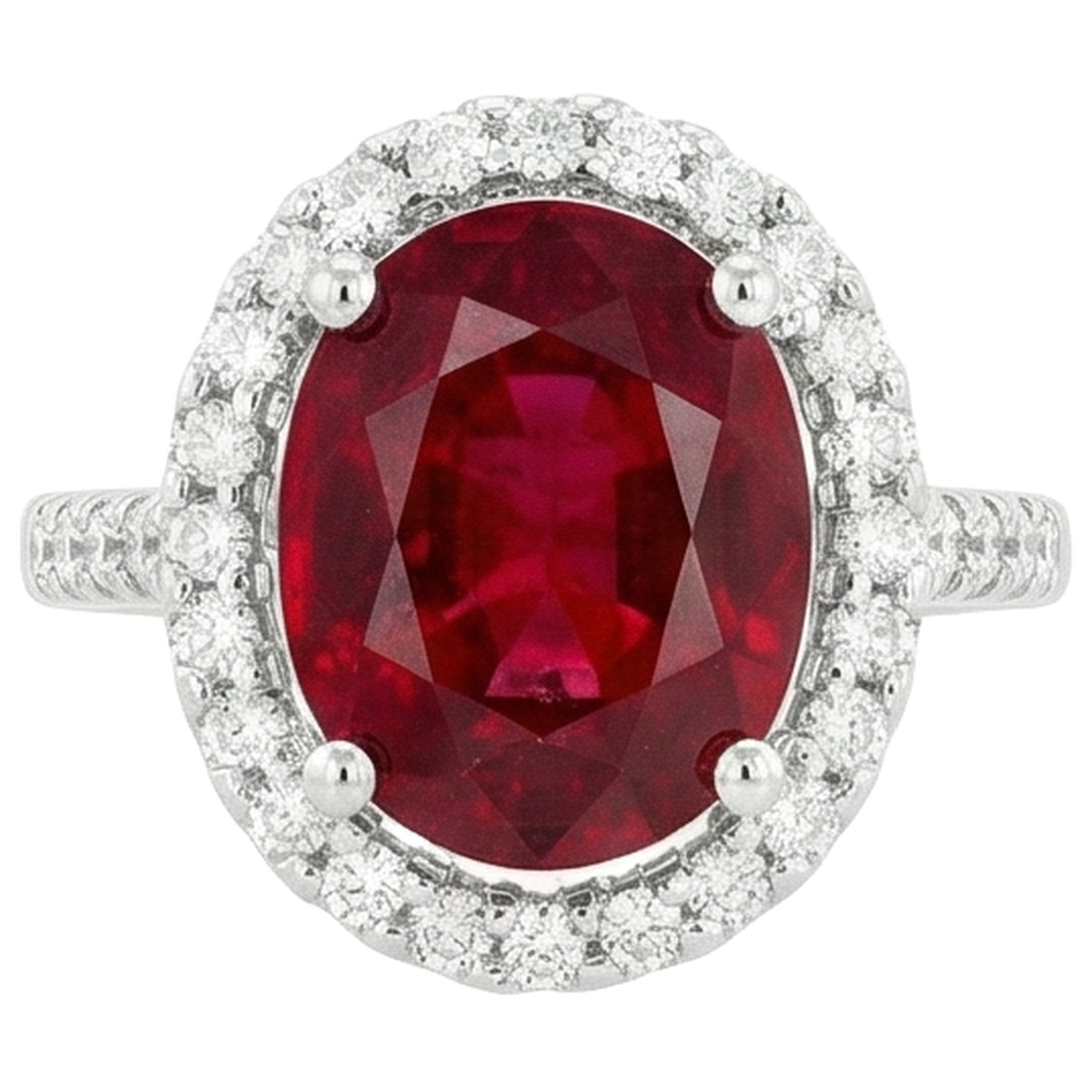 Solitaire With Accent 7 Ct. Ruby IGI CERTIFIED And Diamonds Ring White Gold 14K