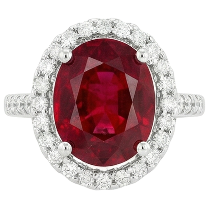 Solitaire With Accent 7 Ct. Ruby IGI CERTIFIED And Diamonds Ring White Gold 14K