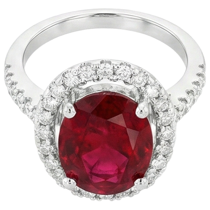 Solitaire With Accent 7 Ct. Ruby IGI CERTIFIED And Diamonds Ring White Gold 14K